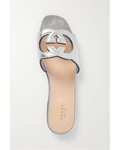 gucci beloved cutout metallic leather slides
